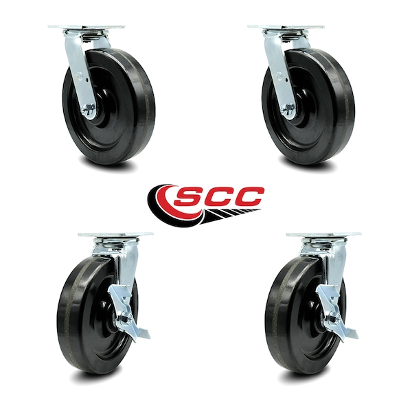 8 Inch Phenolic Swivel Caster Set with Ball Bearings 2 Brakes